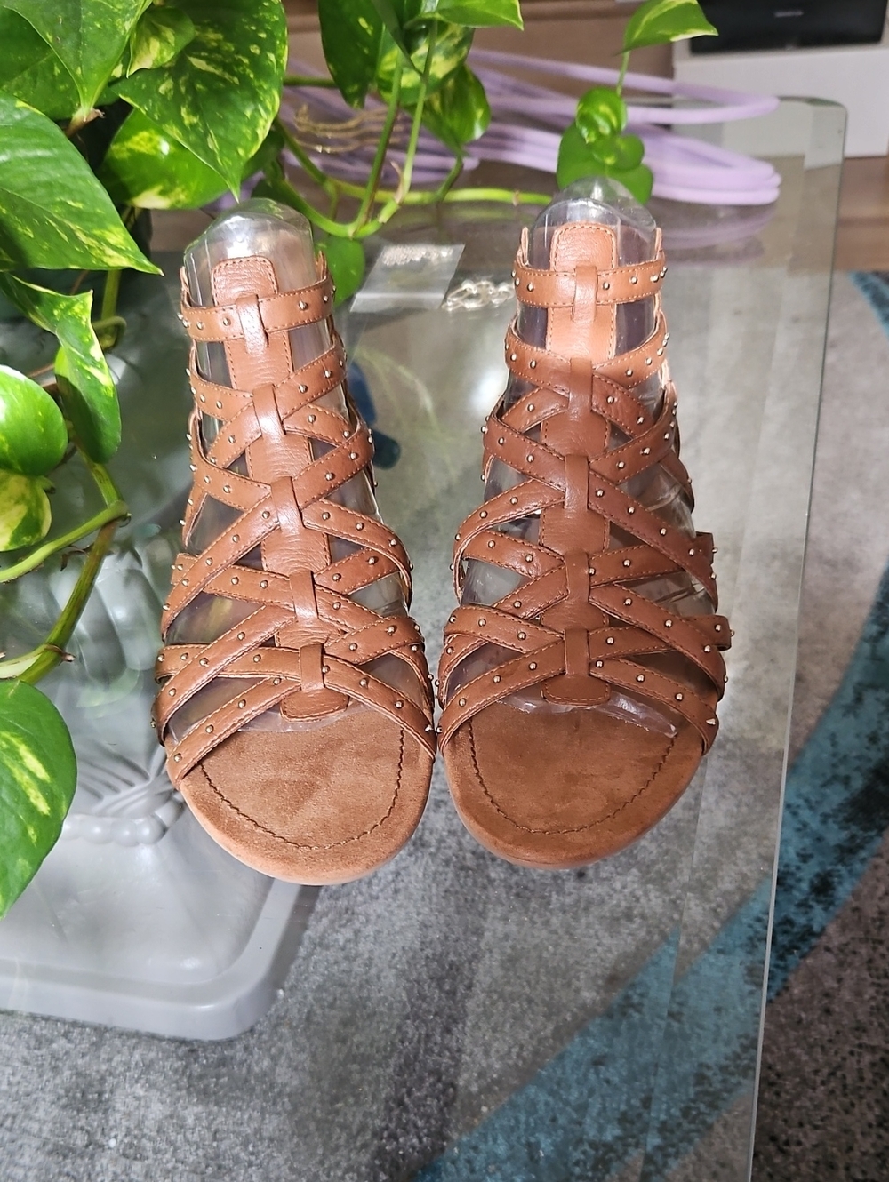 Nine West Brown Studded Gladiator Sandals